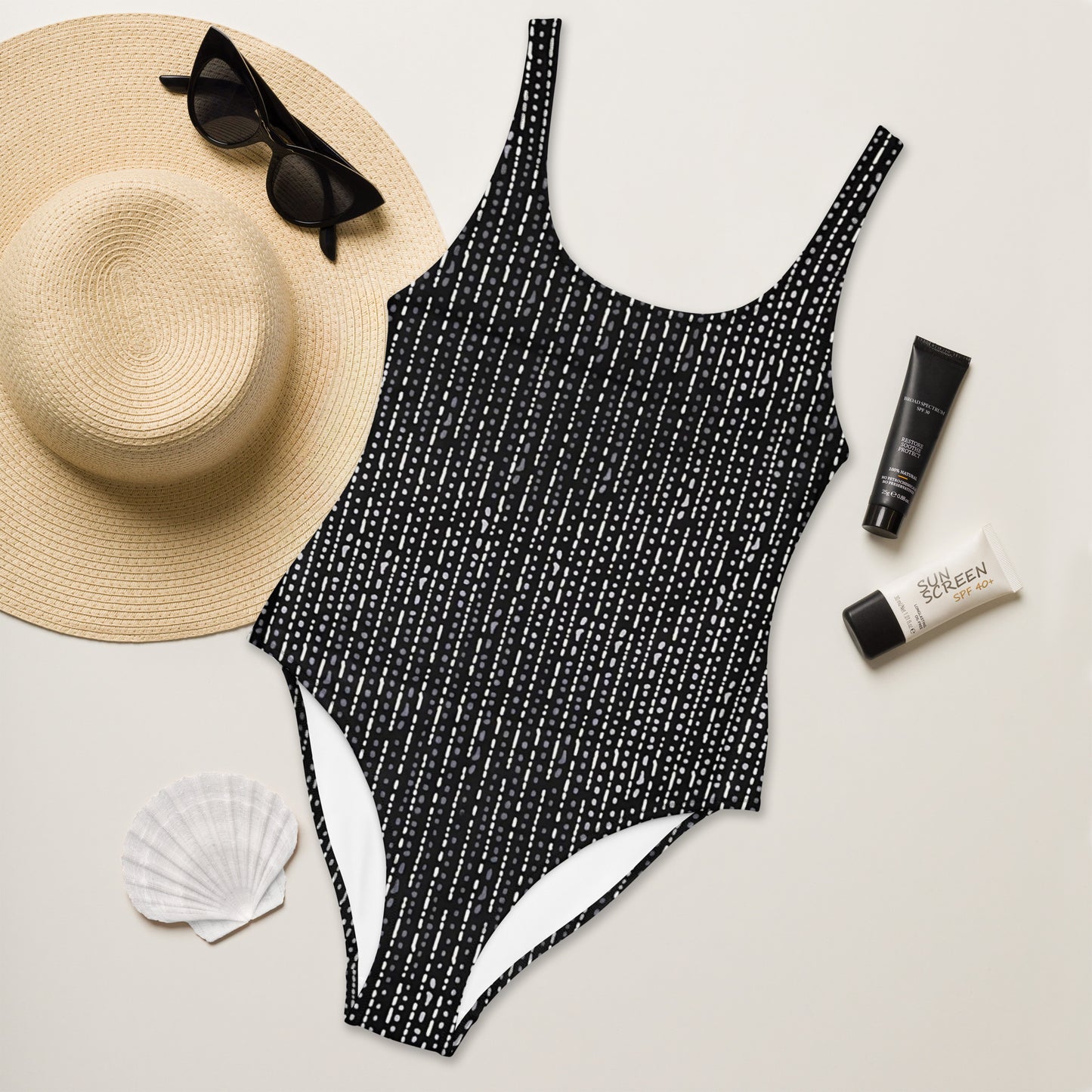 Grey Stripe Adire One-Piece Swimsuit