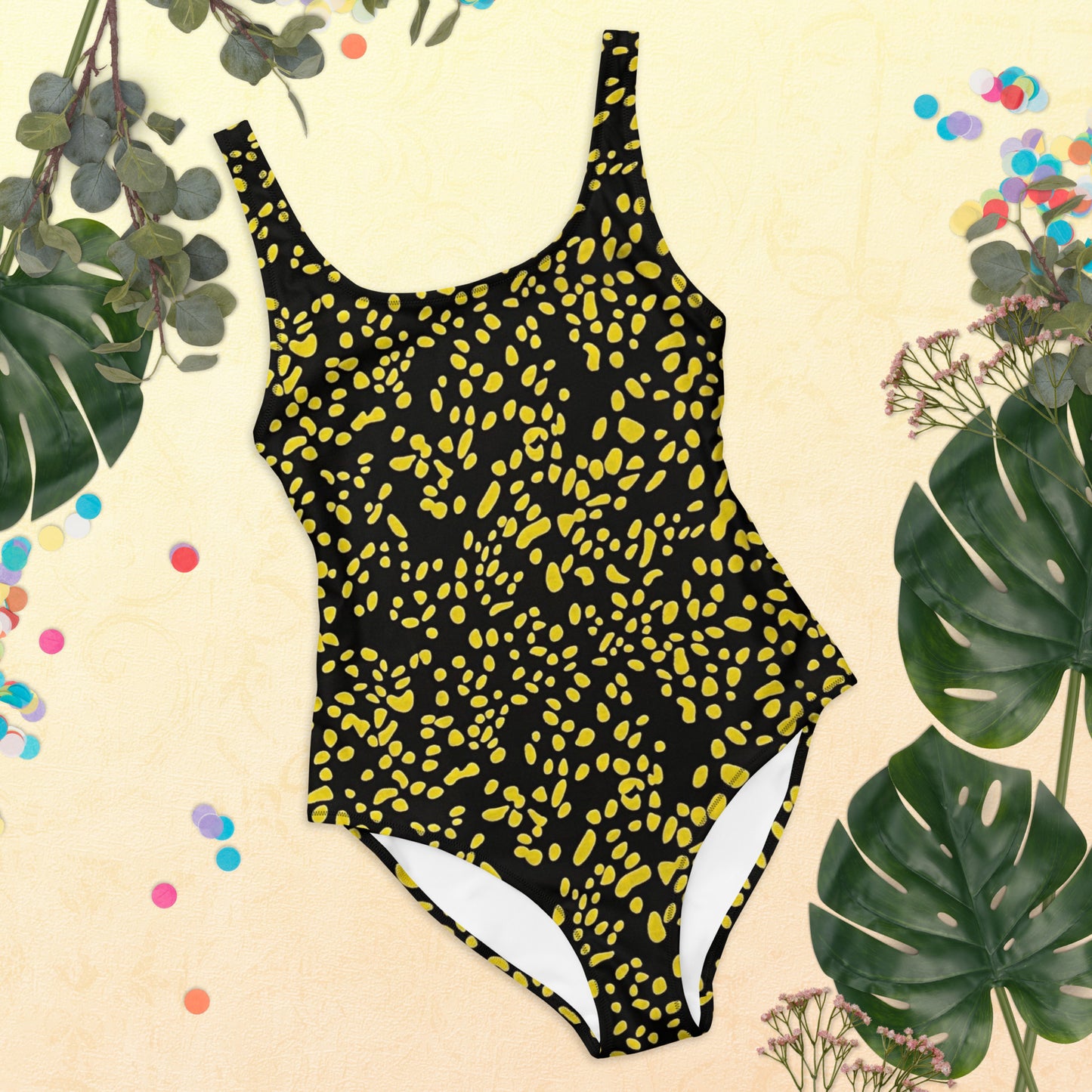 Yellow Dots Adire One-Piece Swimsuit