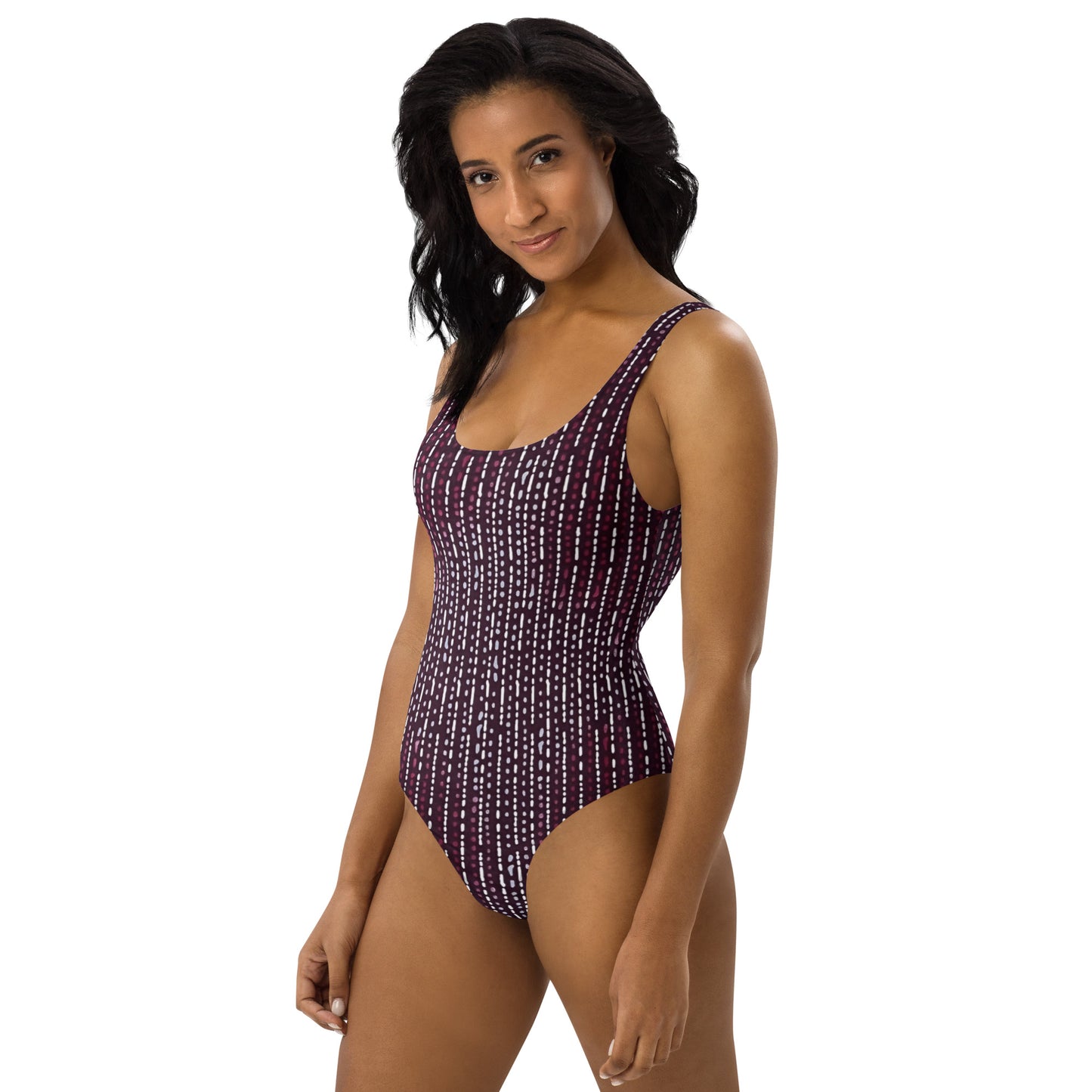 Burgundy Stripe Adire One-Piece Swimsuit