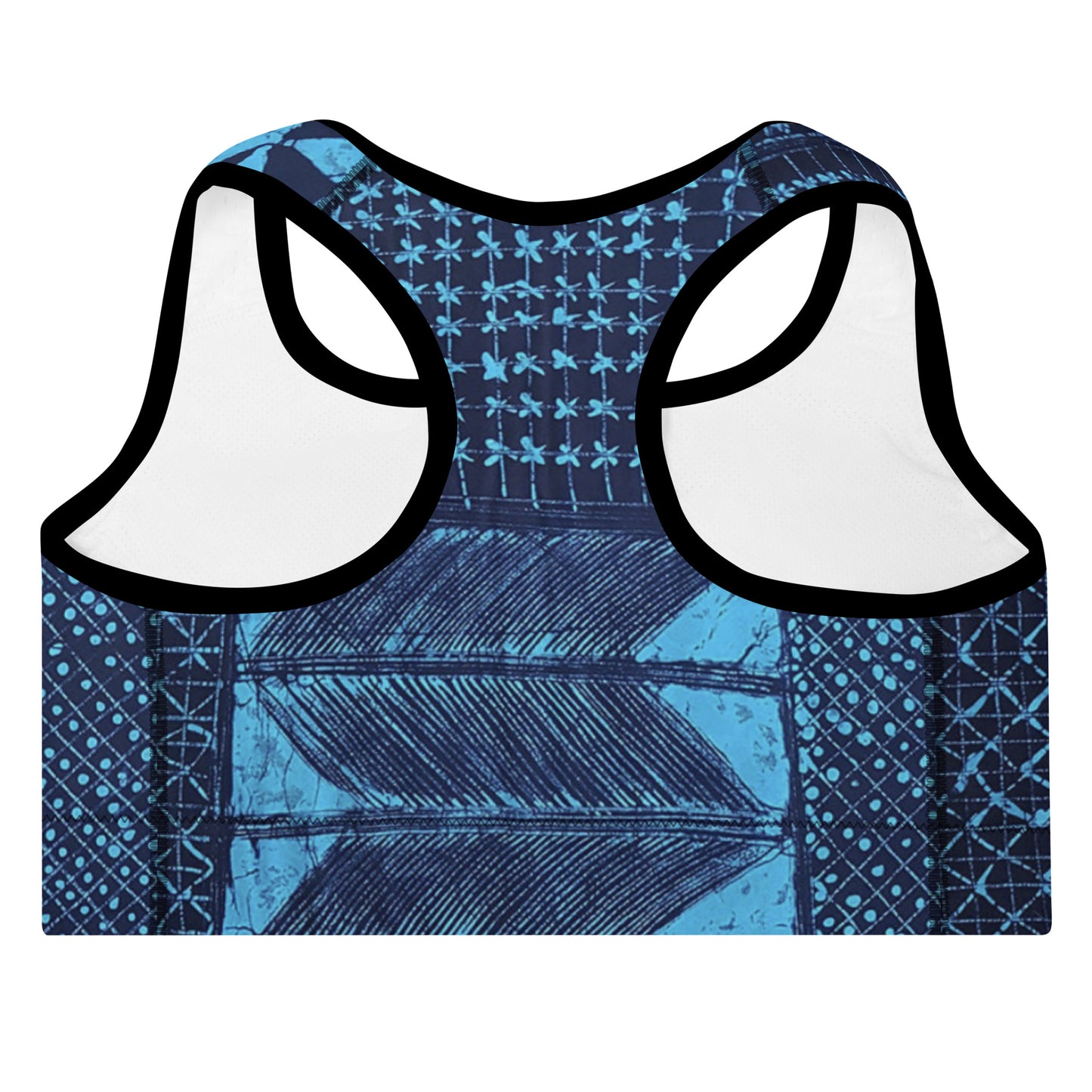 Black And Turquoise Shapes Adire Padded Sports Bra