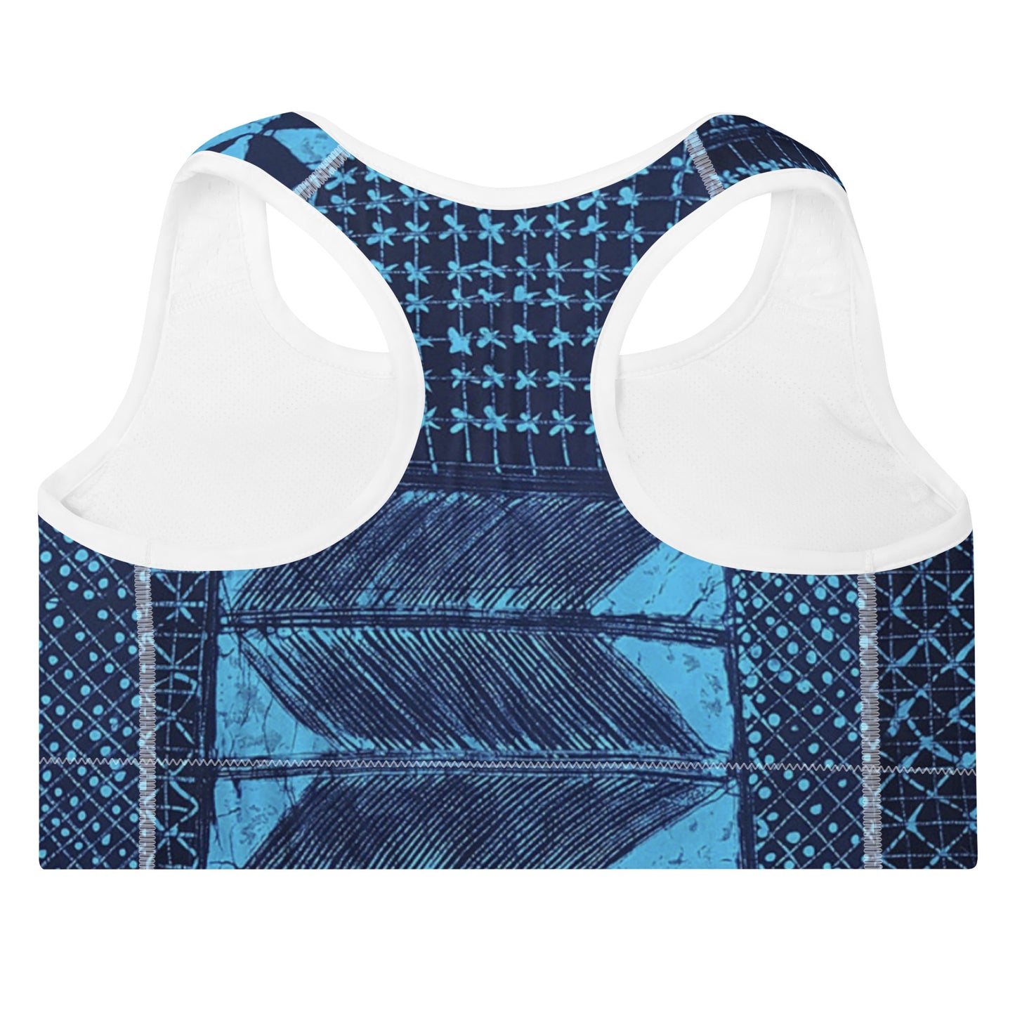 Black And Turquoise Shapes Adire Padded Sports Bra