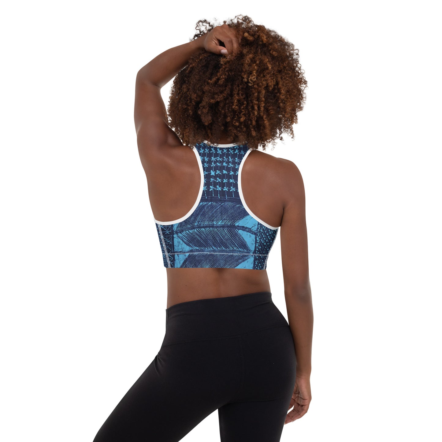 Black And Turquoise Shapes Adire Padded Sports Bra