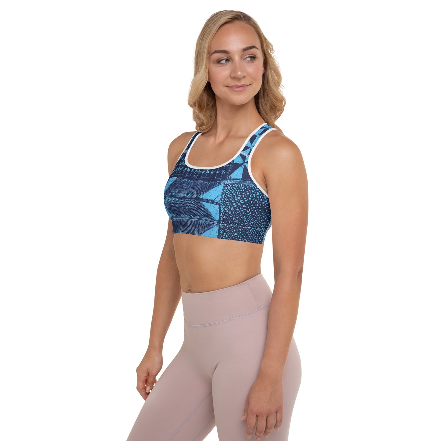 Black And Turquoise Shapes Adire Padded Sports Bra