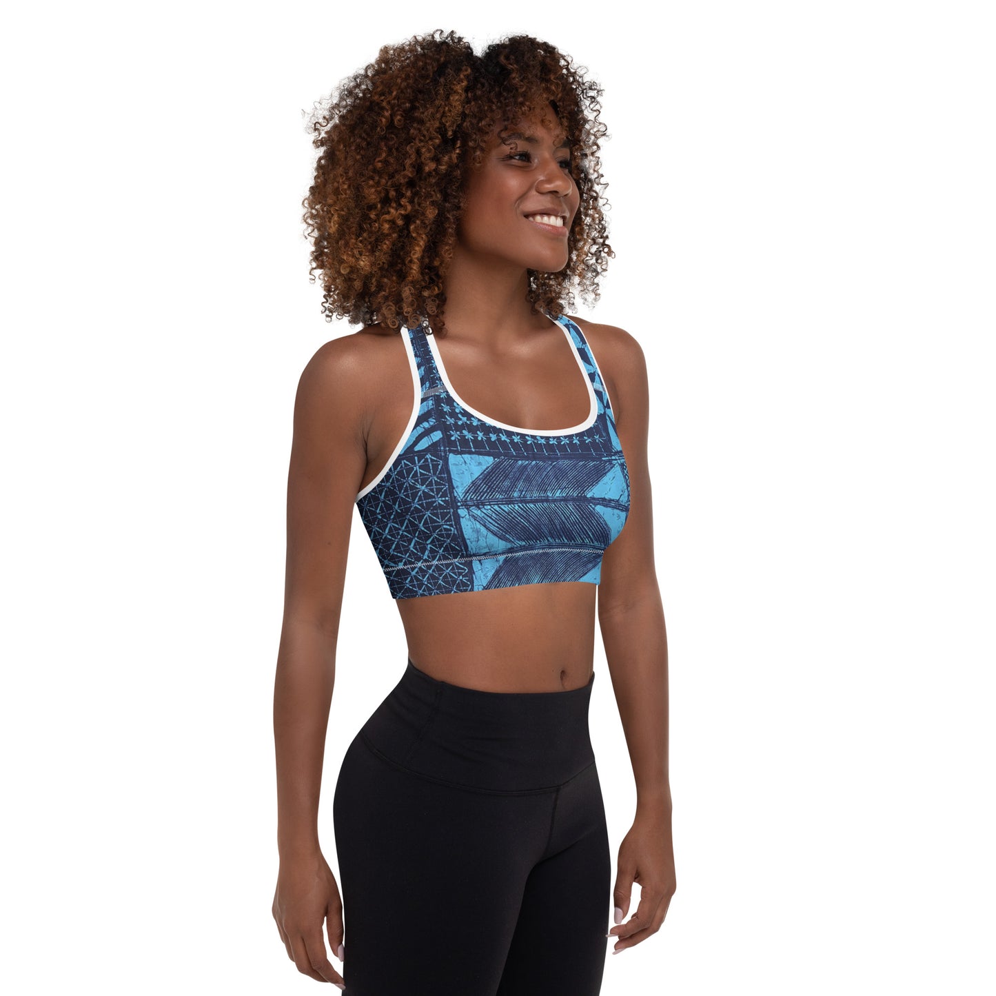 Black And Turquoise Shapes Adire Padded Sports Bra