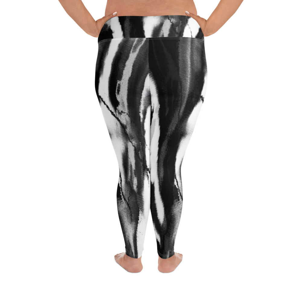 Black White Tie Dye Plus Size Leggings