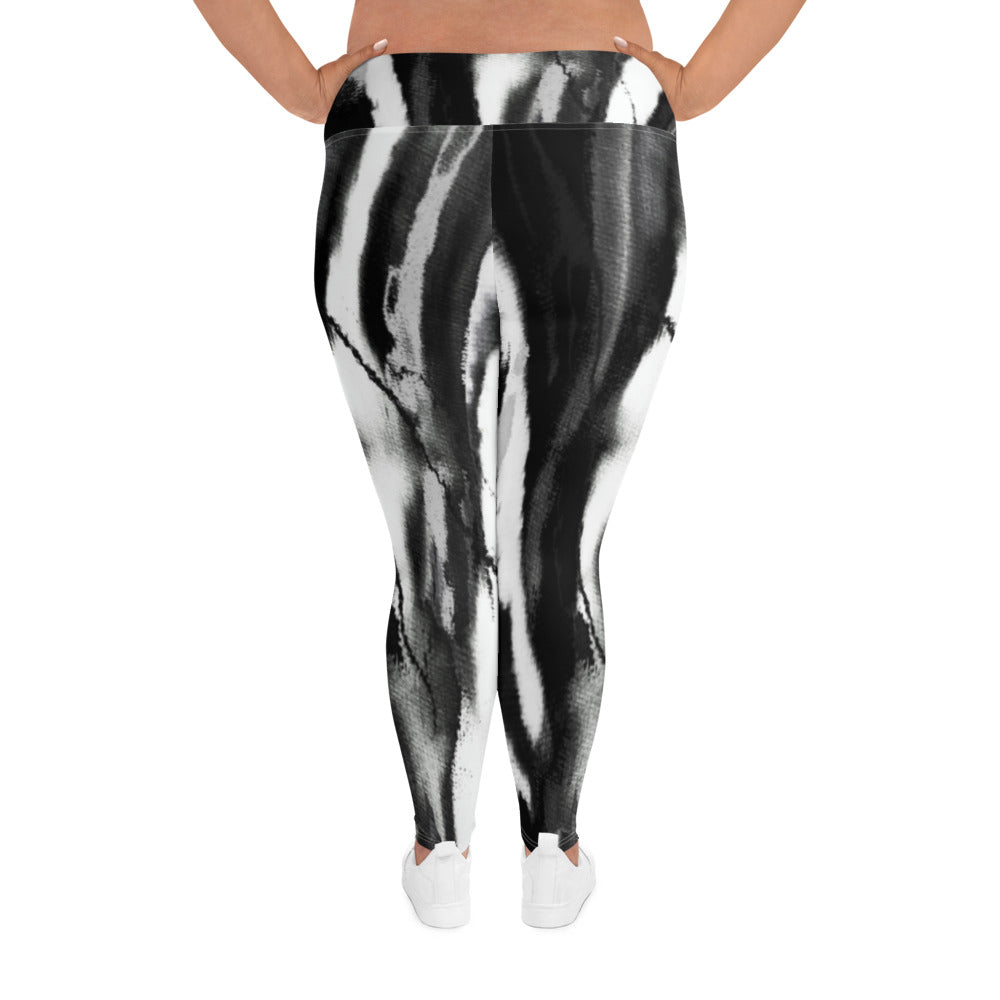 Black White Tie Dye Plus Size Leggings