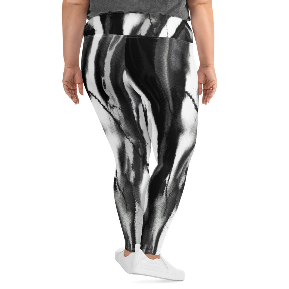 Black White Tie Dye Plus Size Leggings