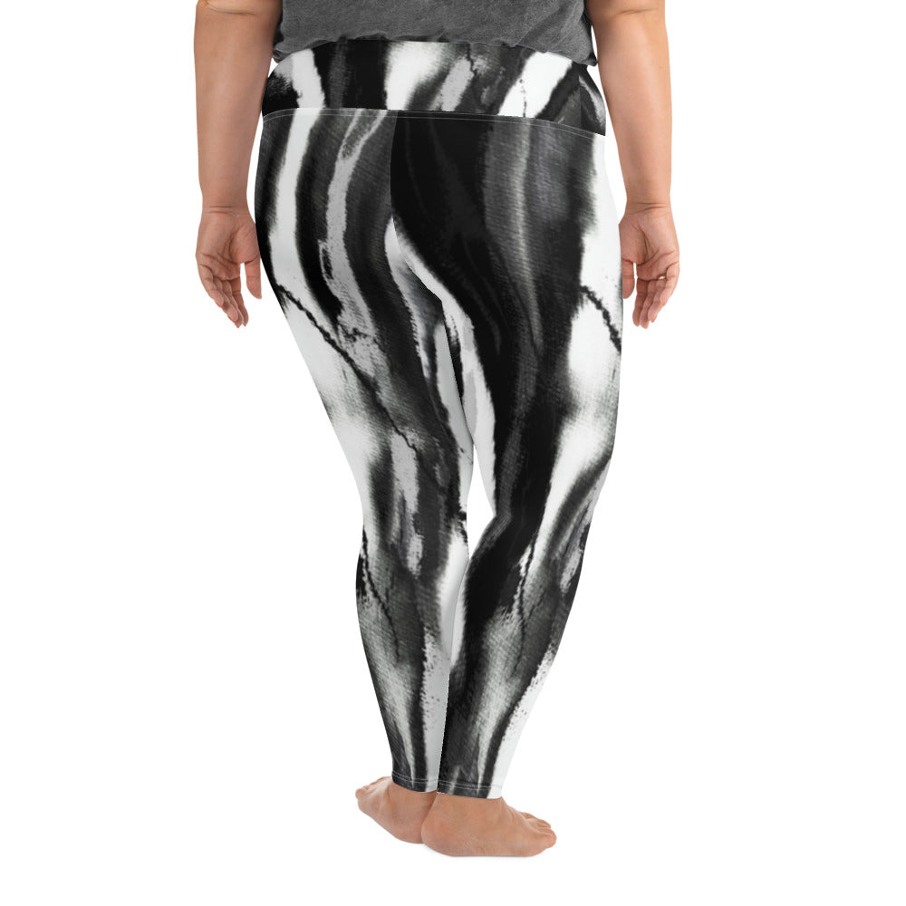 Black White Tie Dye Plus Size Leggings