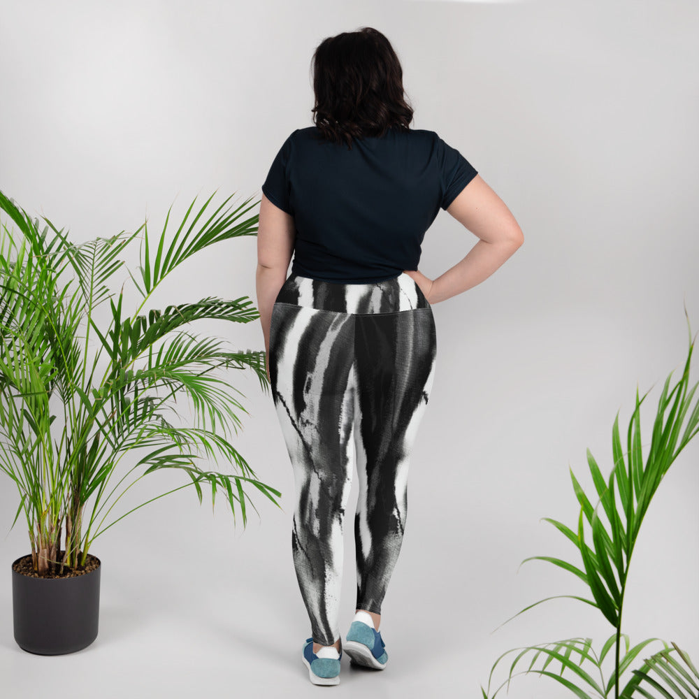 Black White Tie Dye Plus Size Leggings