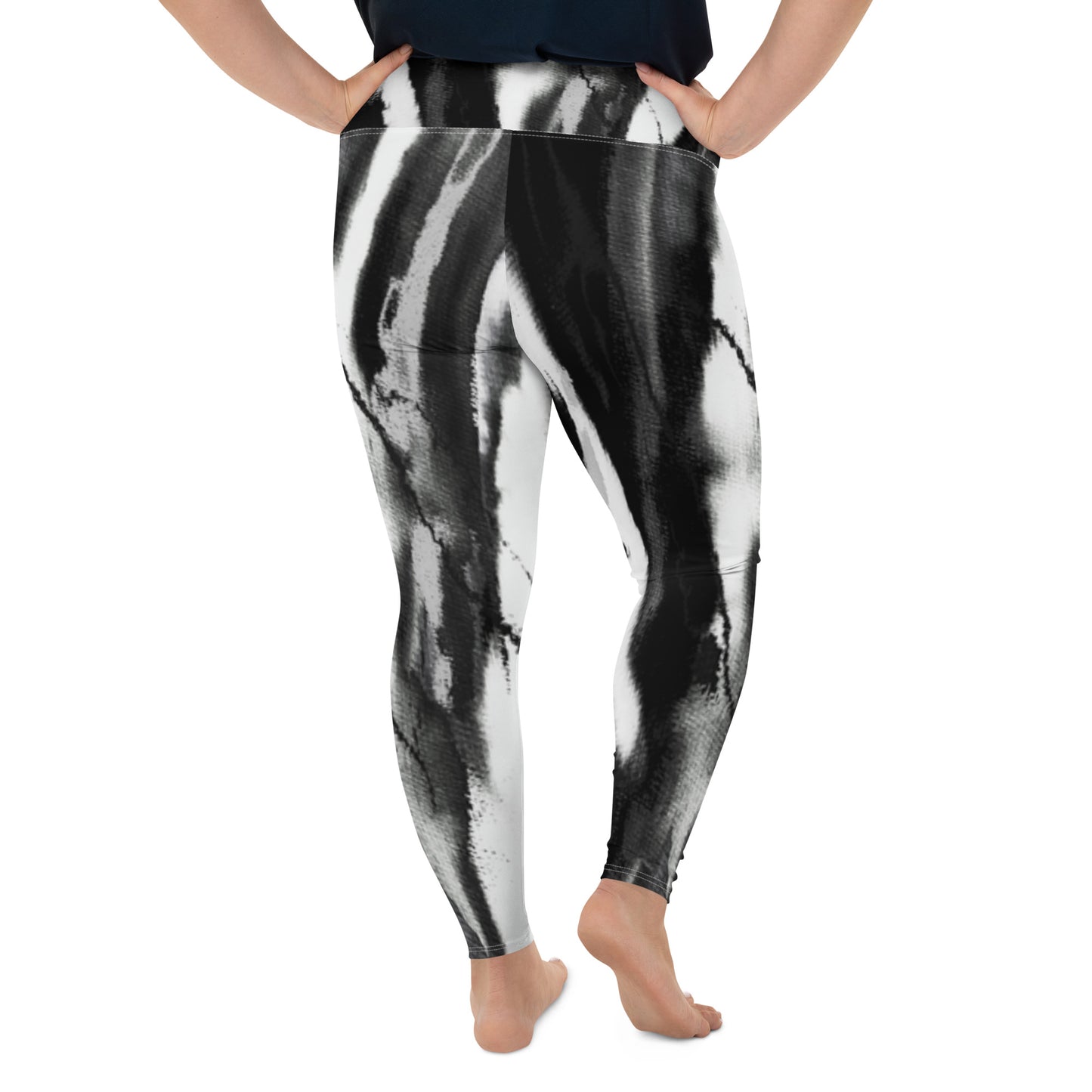 Black White Tie Dye Plus Size Leggings