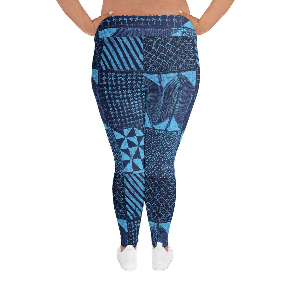 Black And Turquoise Shapes Adire Plus Size Leggings