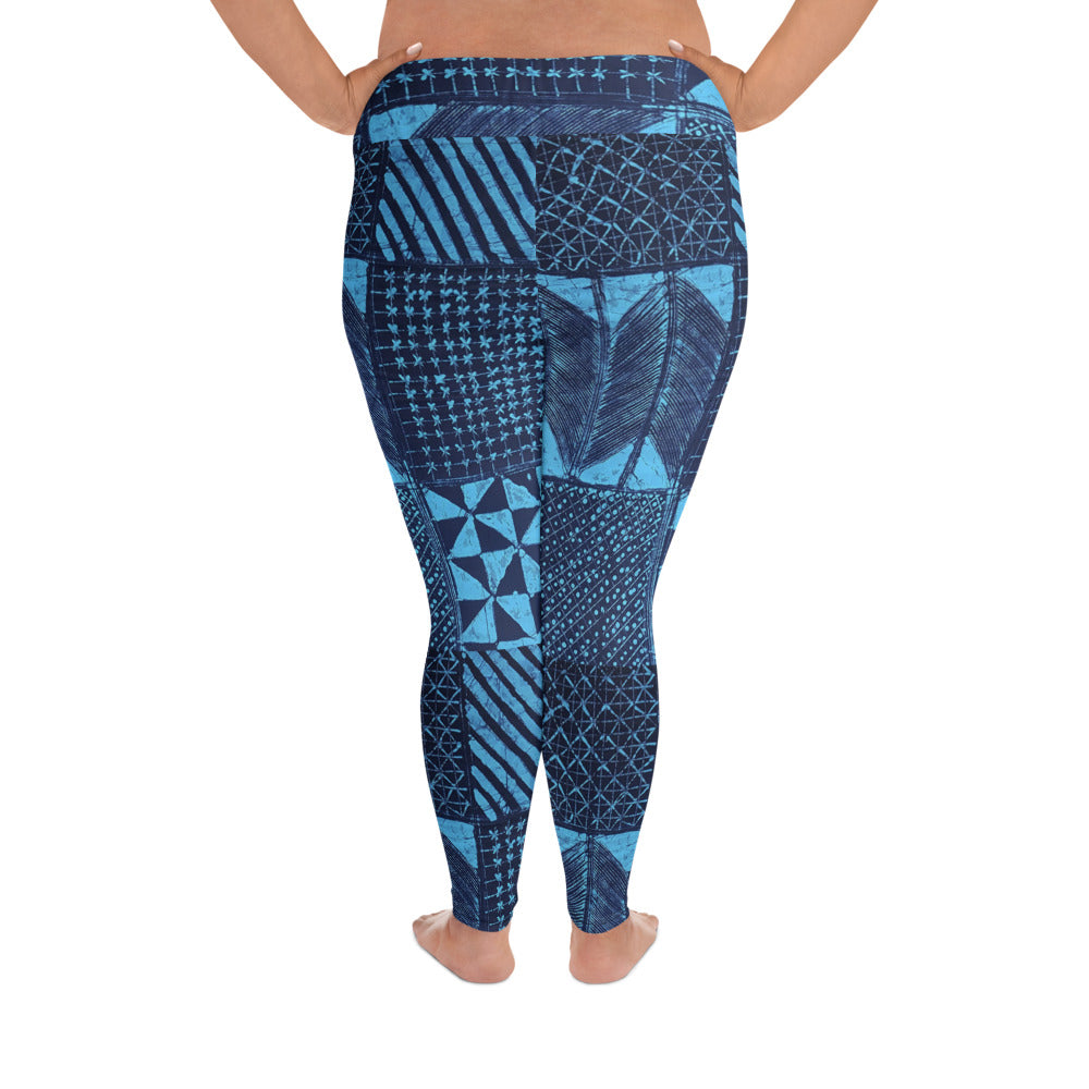 Black And Turquoise Shapes Adire Plus Size Leggings