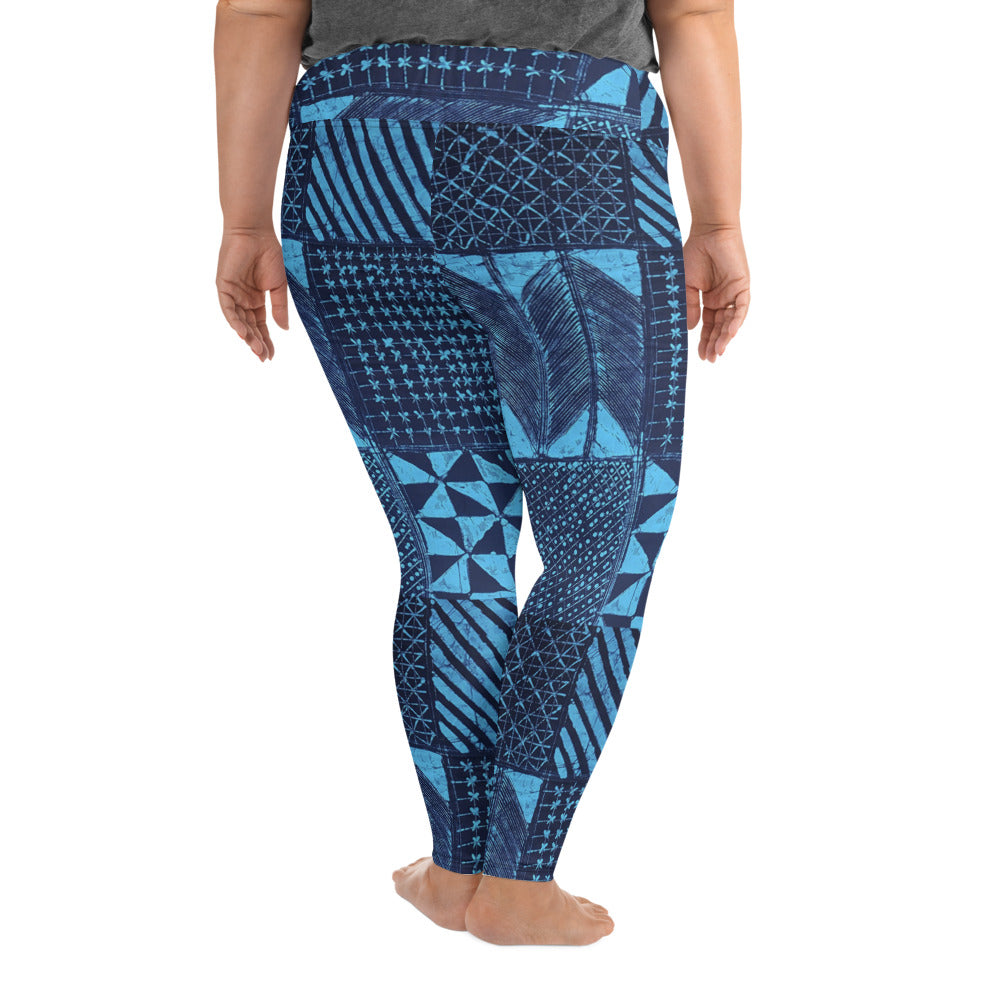 Black And Turquoise Shapes Adire Plus Size Leggings