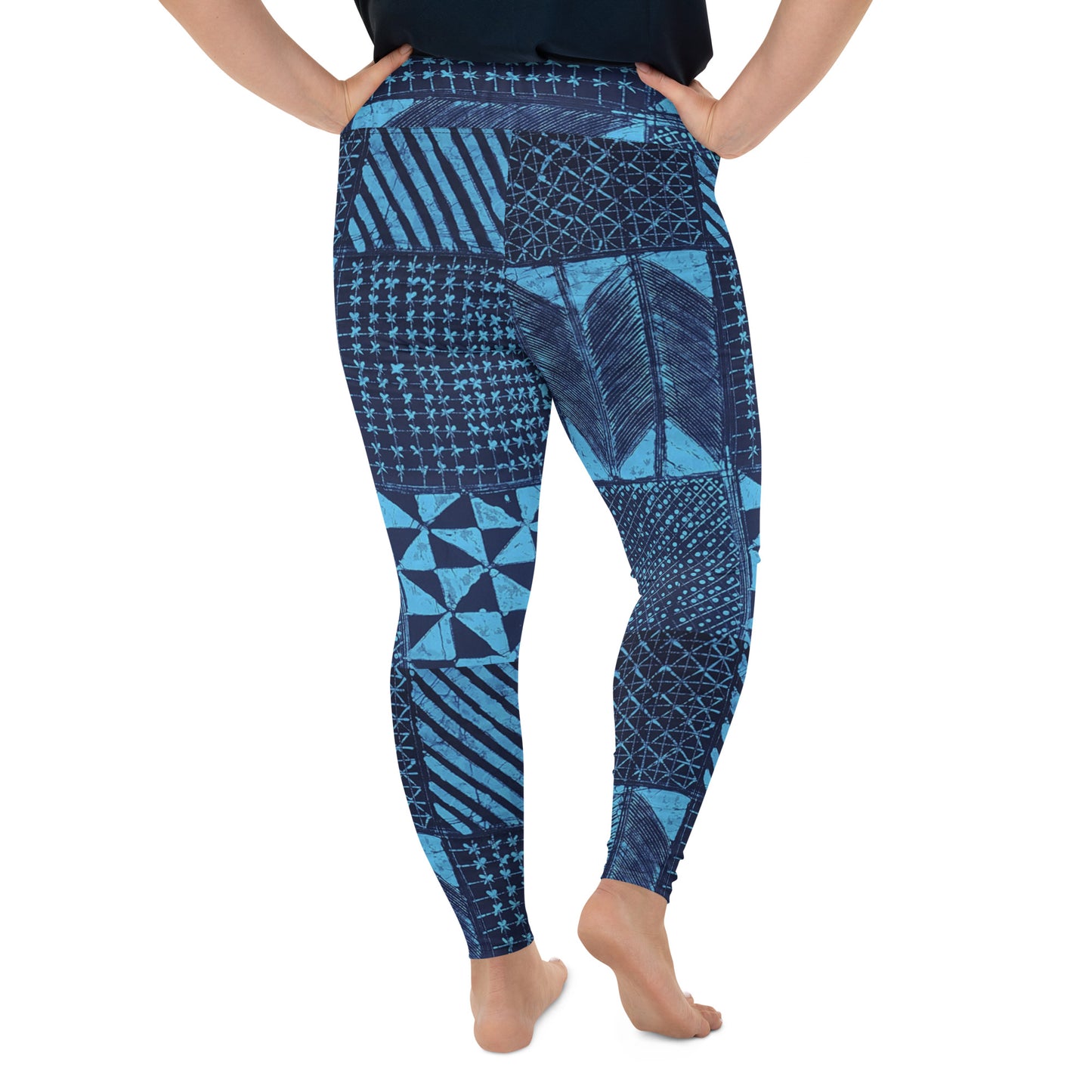 Black And Turquoise Shapes Adire Plus Size Leggings