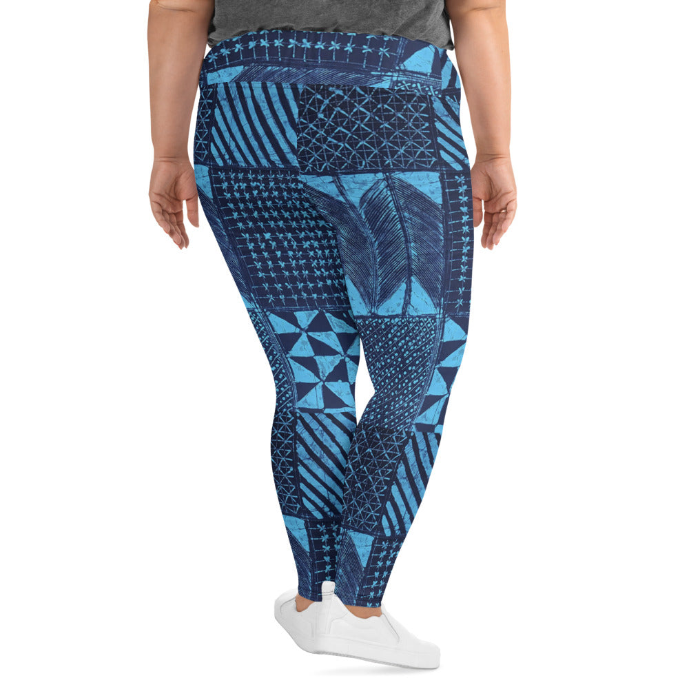 Black And Turquoise Shapes Adire Plus Size Leggings