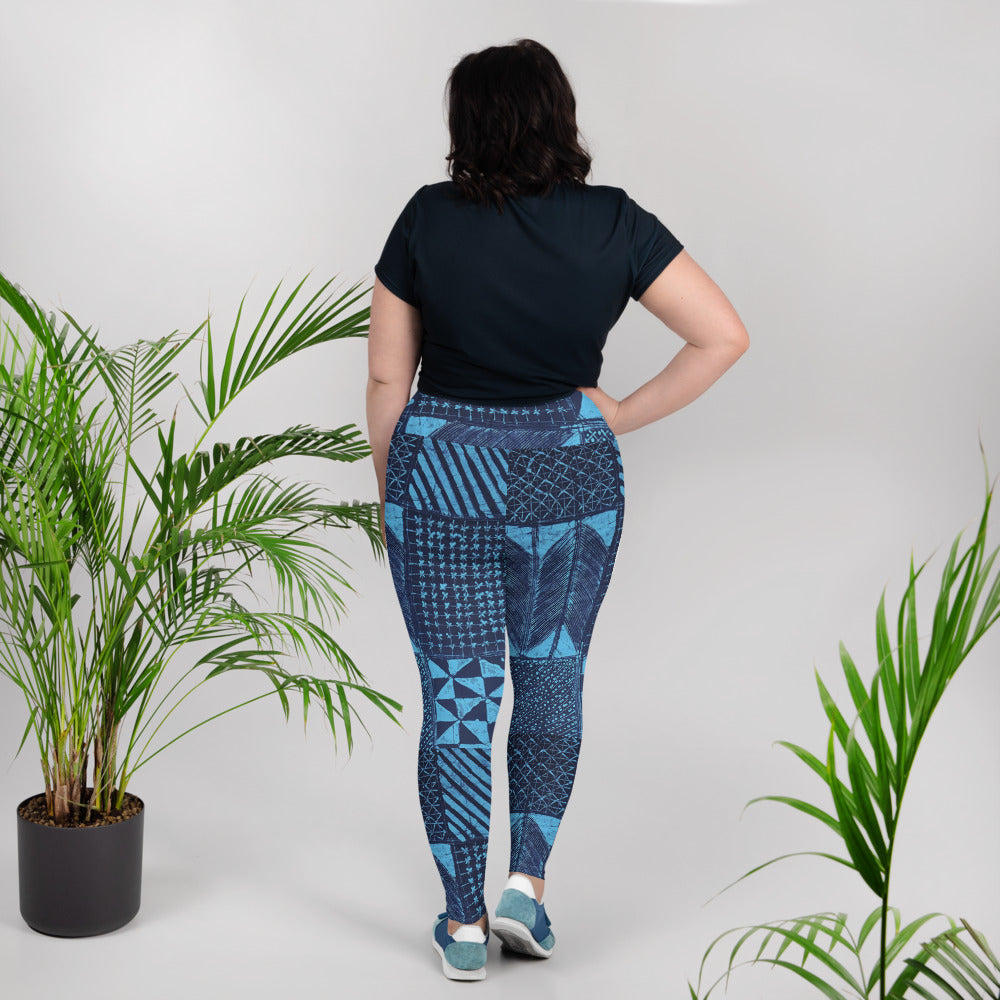 Black And Turquoise Shapes Adire Plus Size Leggings