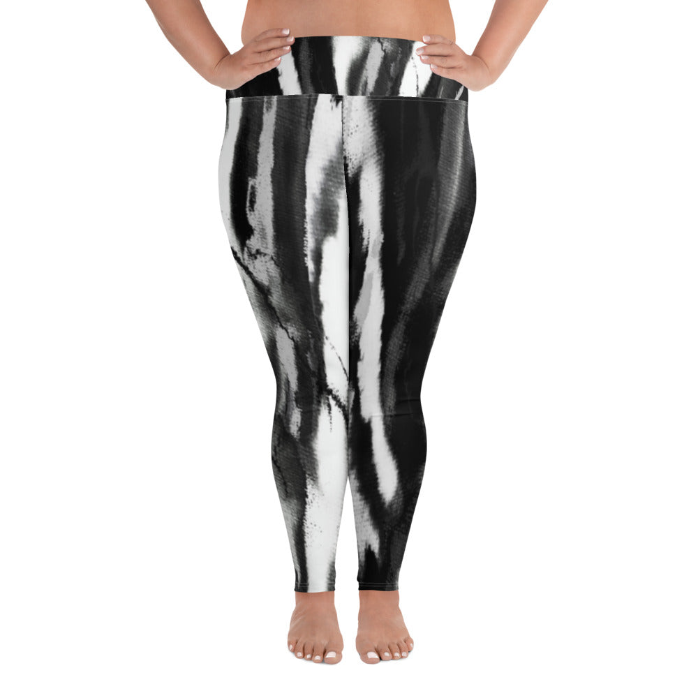 Black White Tie Dye Plus Size Leggings