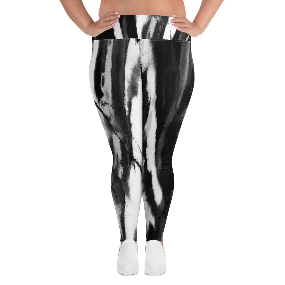 Black White Tie Dye Plus Size Leggings