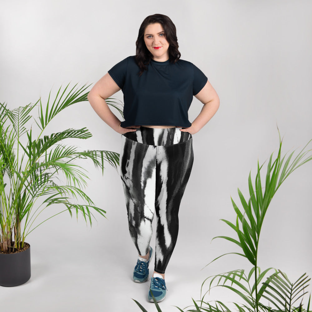 Black White Tie Dye Plus Size Leggings