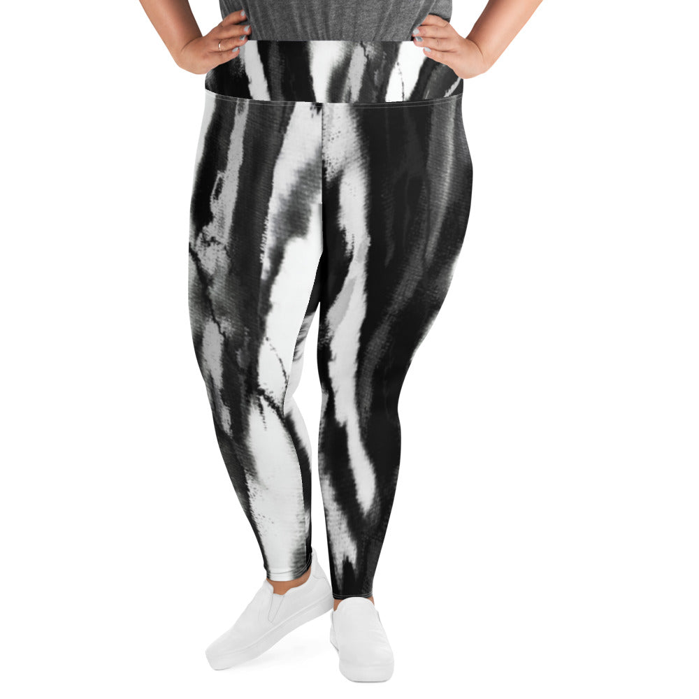 Black White Tie Dye Plus Size Leggings