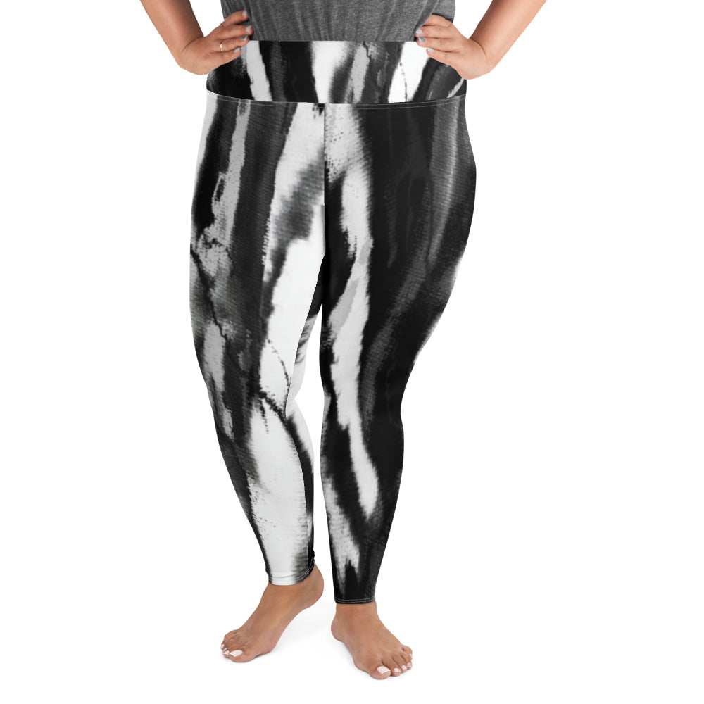 Black White Tie Dye Plus Size Leggings