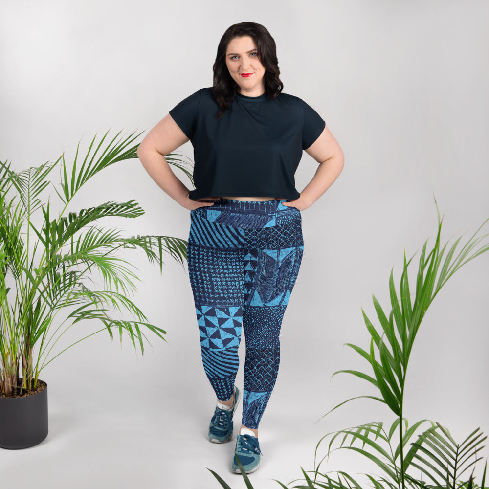 Black And Turquoise Shapes Adire Plus Size Leggings