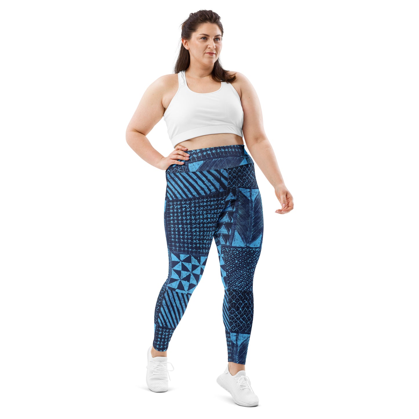 Black And Turquoise Shapes Adire Plus Size Leggings