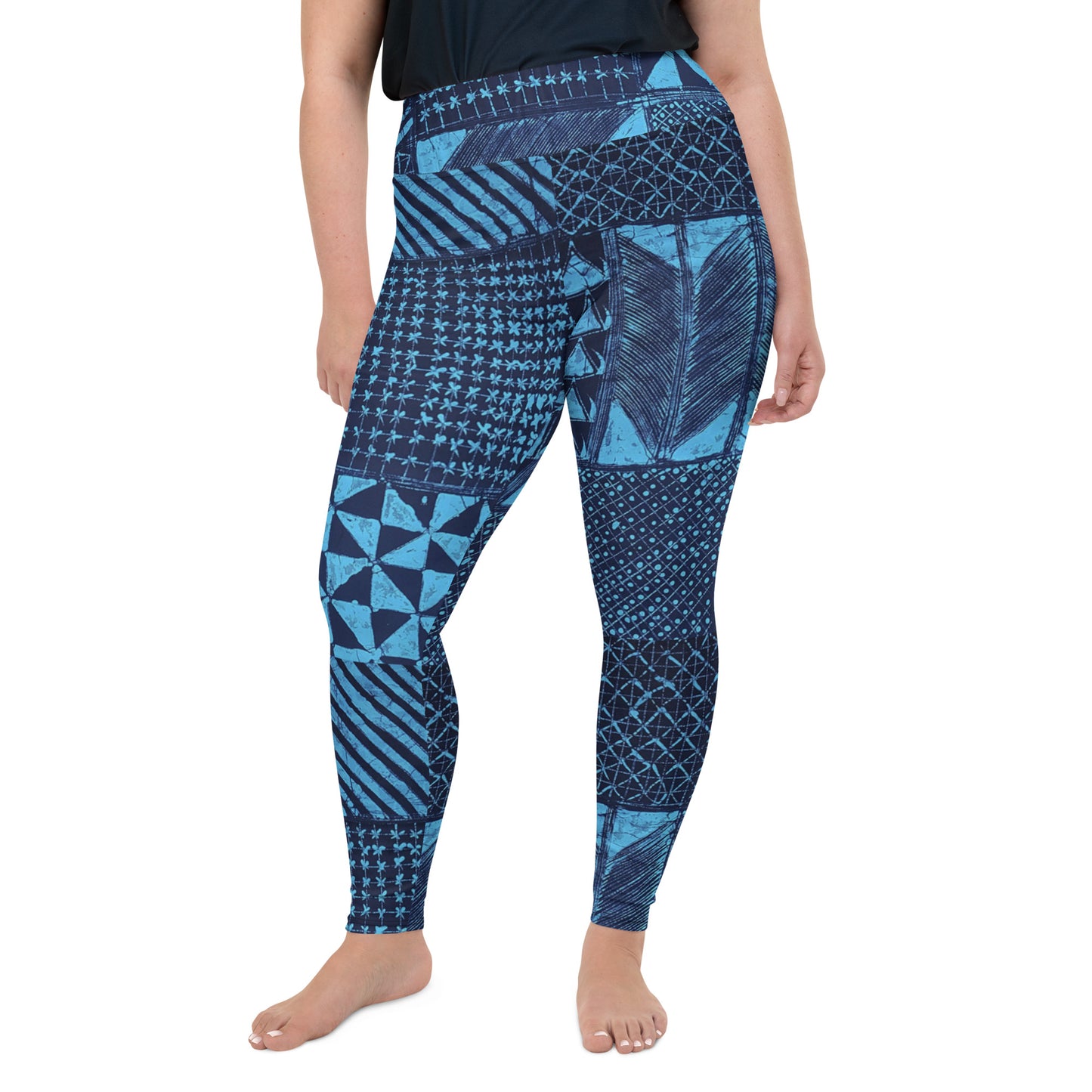 Black And Turquoise Shapes Adire Plus Size Leggings