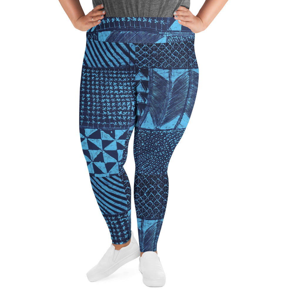 Black And Turquoise Shapes Adire Plus Size Leggings