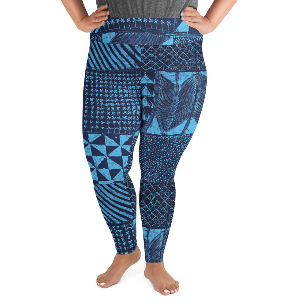 Black And Turquoise Shapes Adire Plus Size Leggings