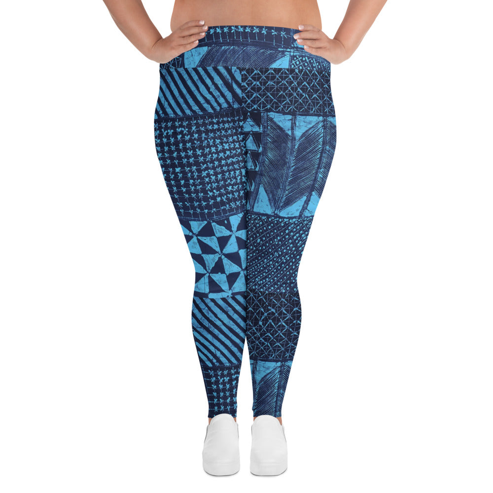 Black And Turquoise Shapes Adire Plus Size Leggings