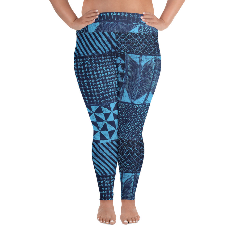 Black And Turquoise Shapes Adire Plus Size Leggings