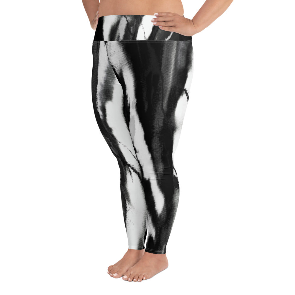 Black White Tie Dye Plus Size Leggings