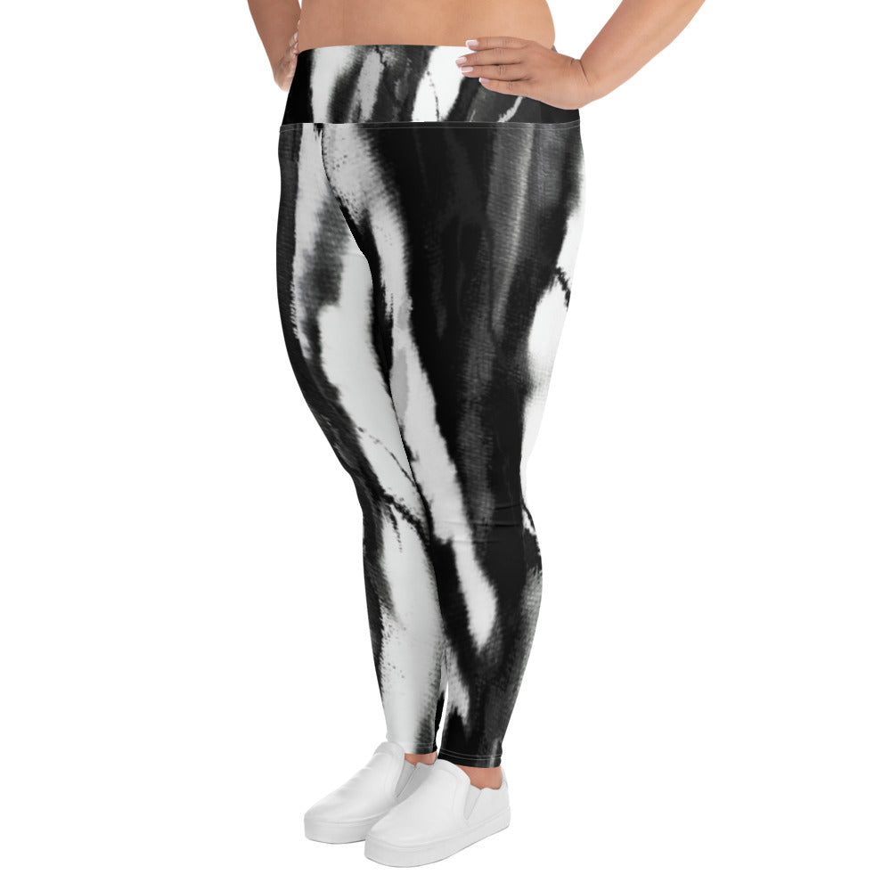 Black White Tie Dye Plus Size Leggings