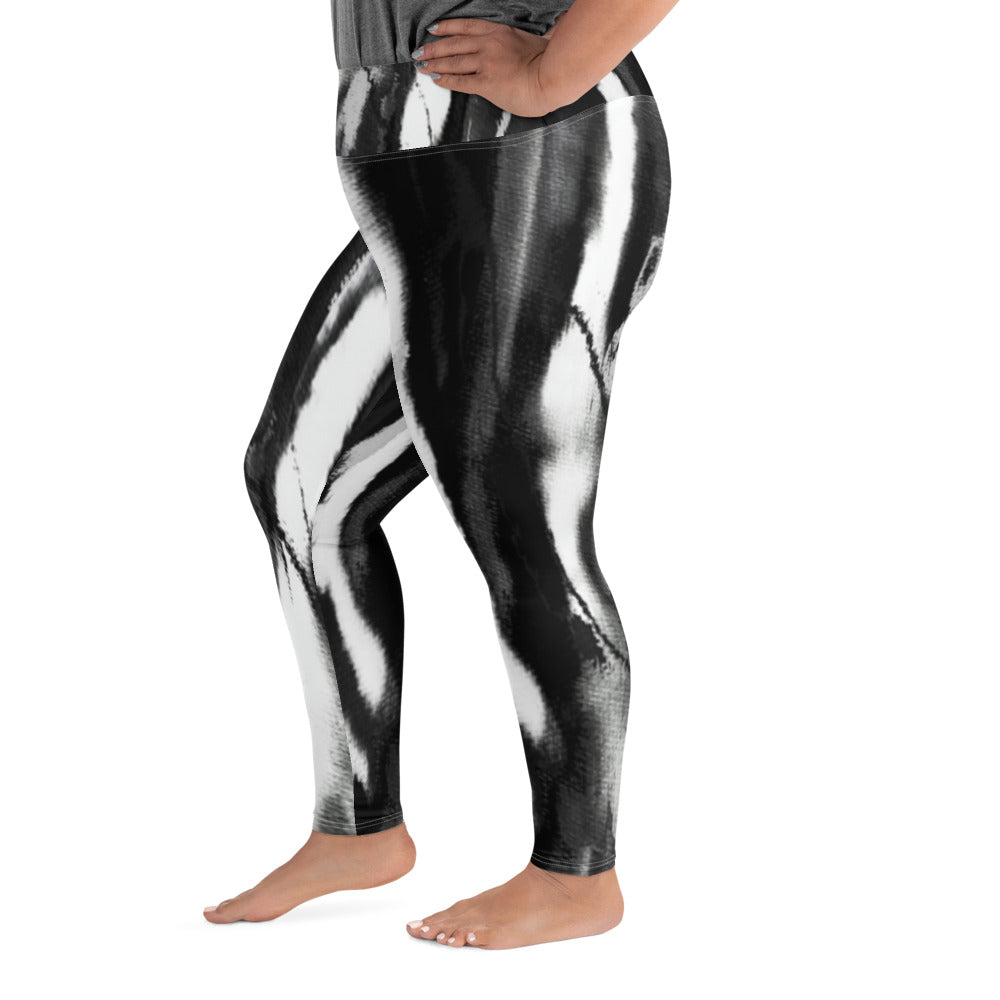 Black White Tie Dye Plus Size Leggings