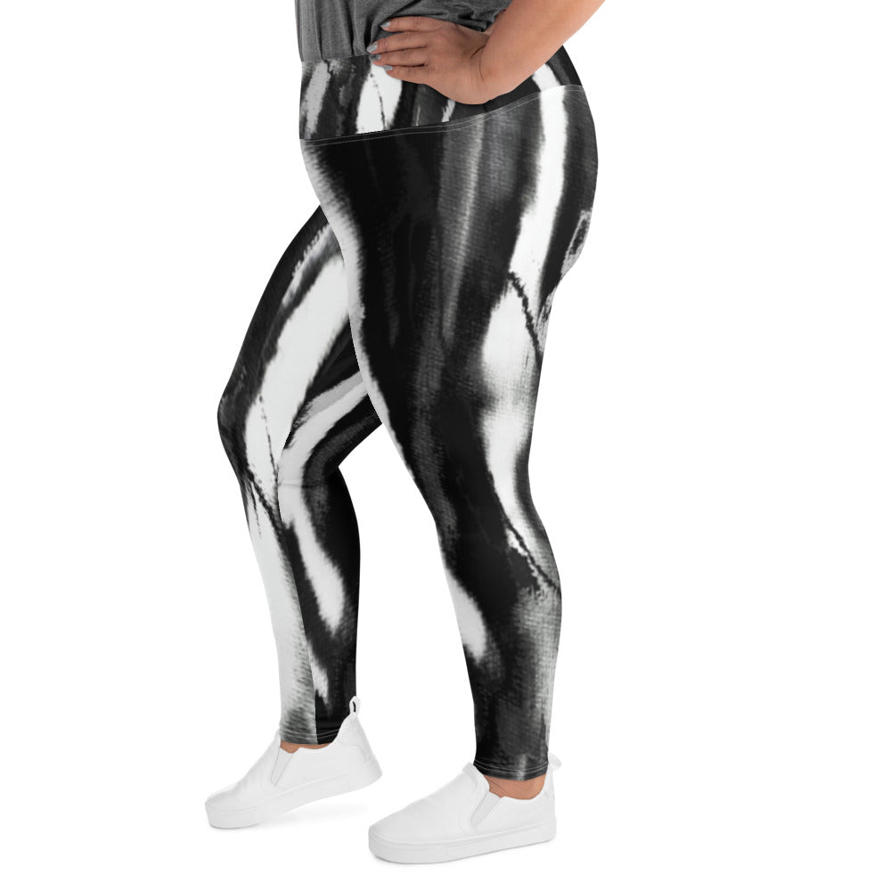 Black White Tie Dye Plus Size Leggings