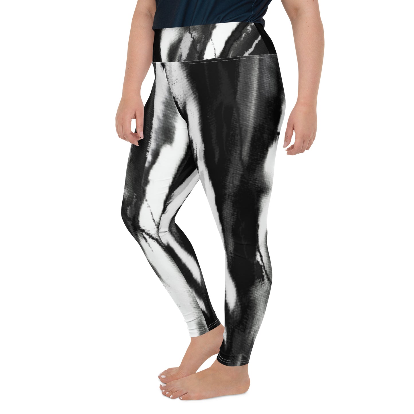 Black White Tie Dye Plus Size Leggings