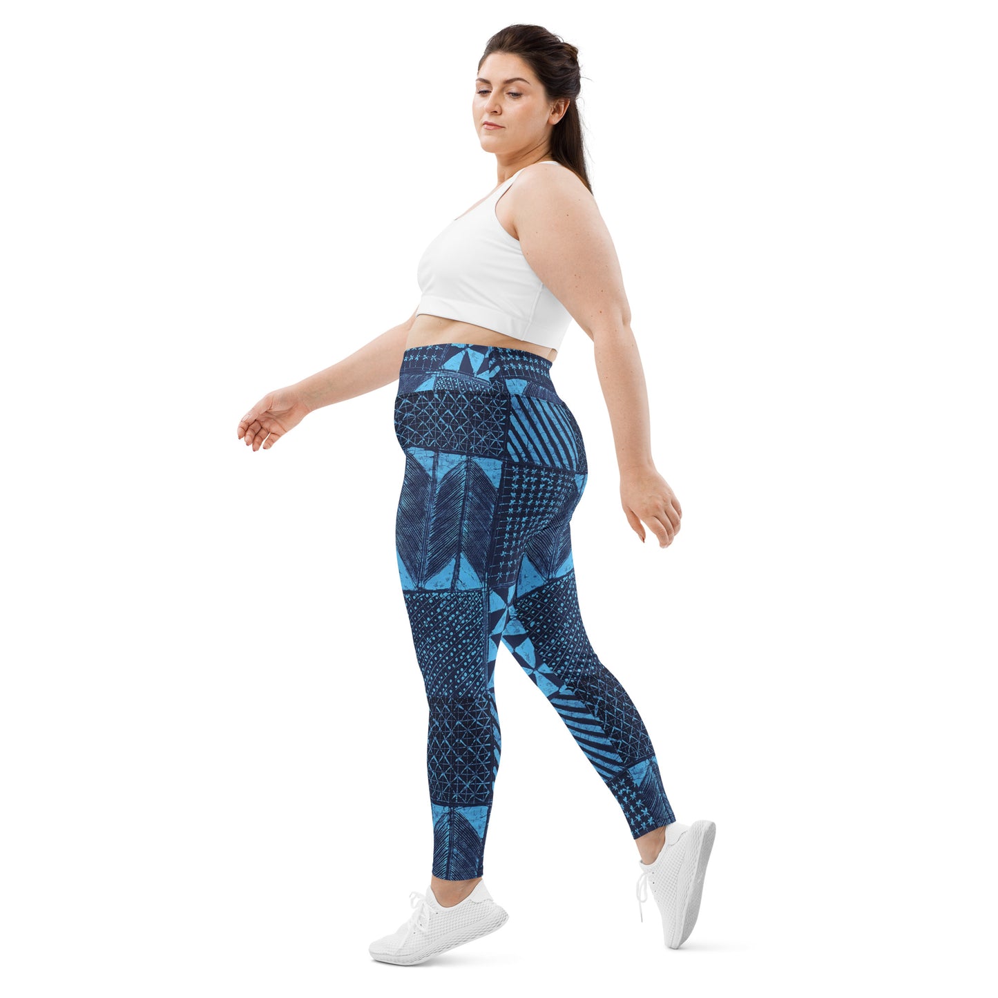 Black And Turquoise Shapes Adire Plus Size Leggings