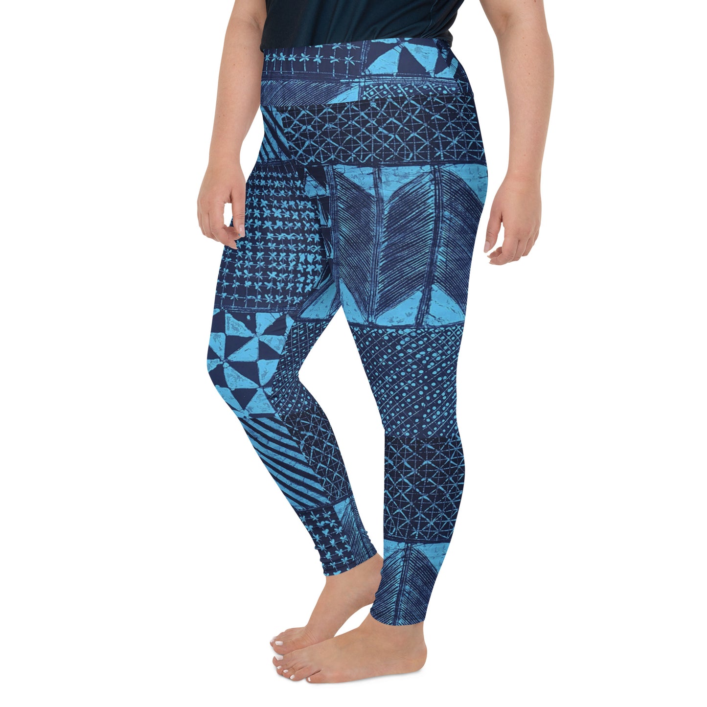 Black And Turquoise Shapes Adire Plus Size Leggings