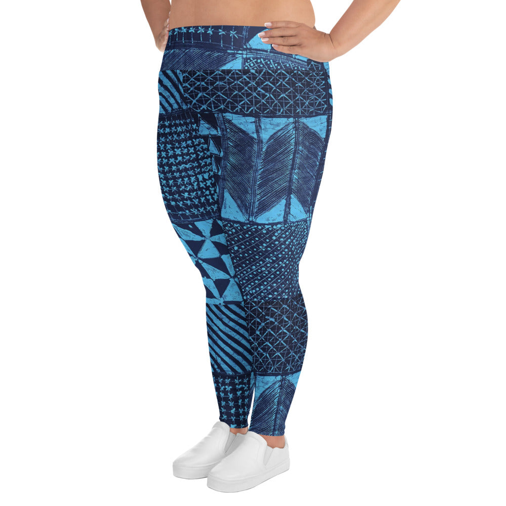 Black And Turquoise Shapes Adire Plus Size Leggings