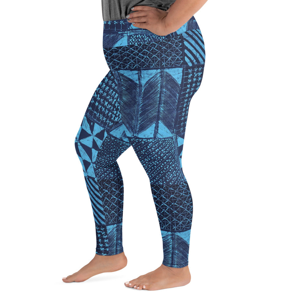 Black And Turquoise Shapes Adire Plus Size Leggings