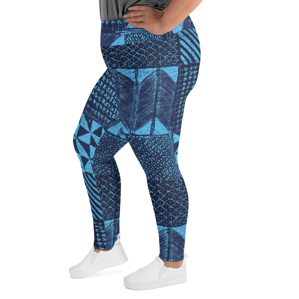 Black And Turquoise Shapes Adire Plus Size Leggings