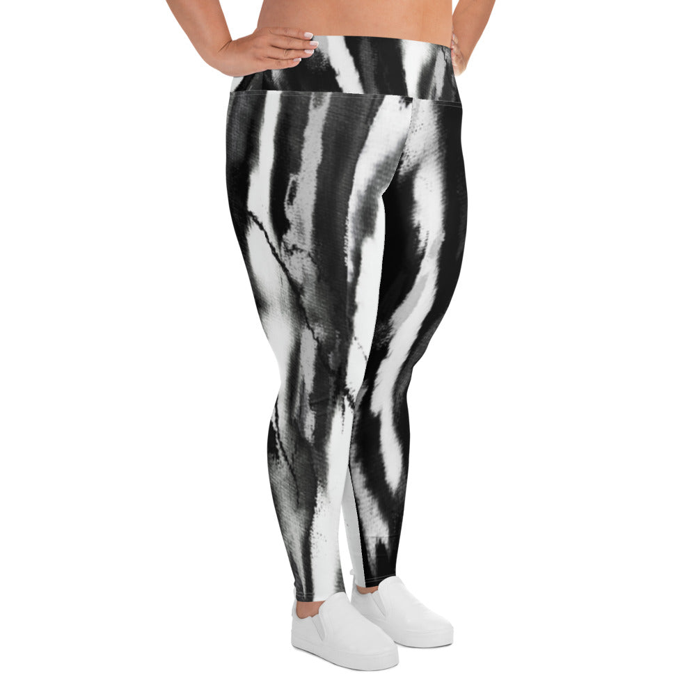 Black White Tie Dye Plus Size Leggings