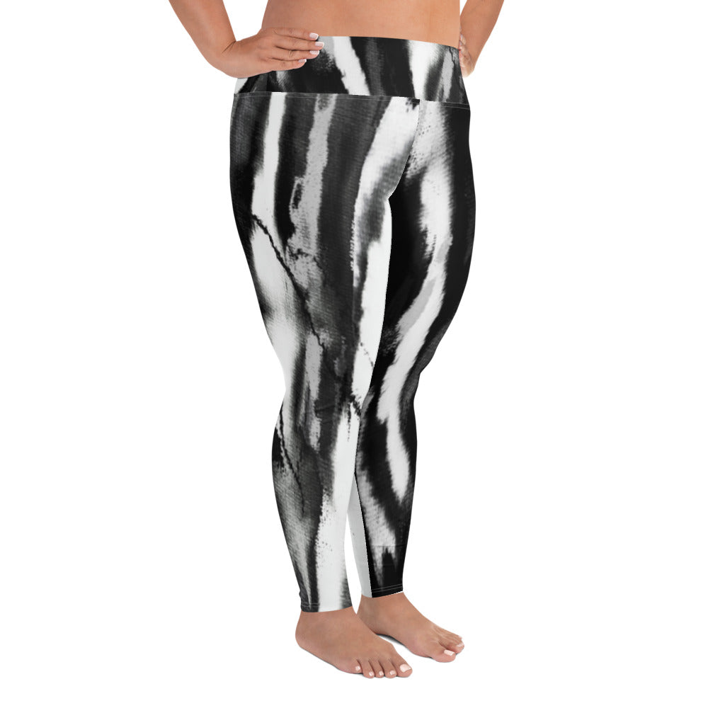 Black White Tie Dye Plus Size Leggings