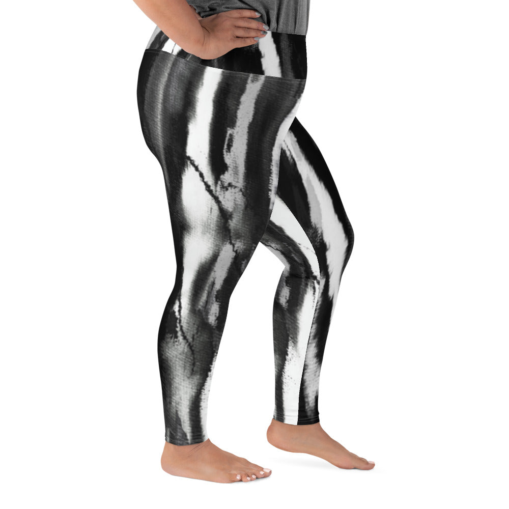 Black White Tie Dye Plus Size Leggings