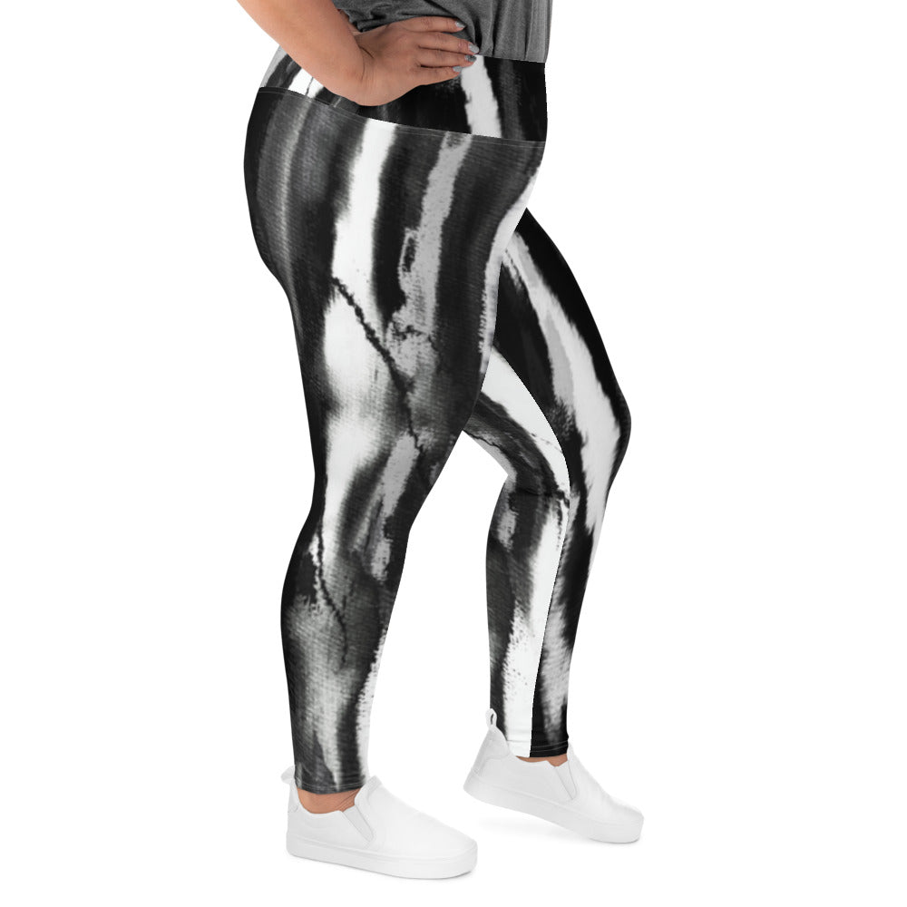 Black White Tie Dye Plus Size Leggings