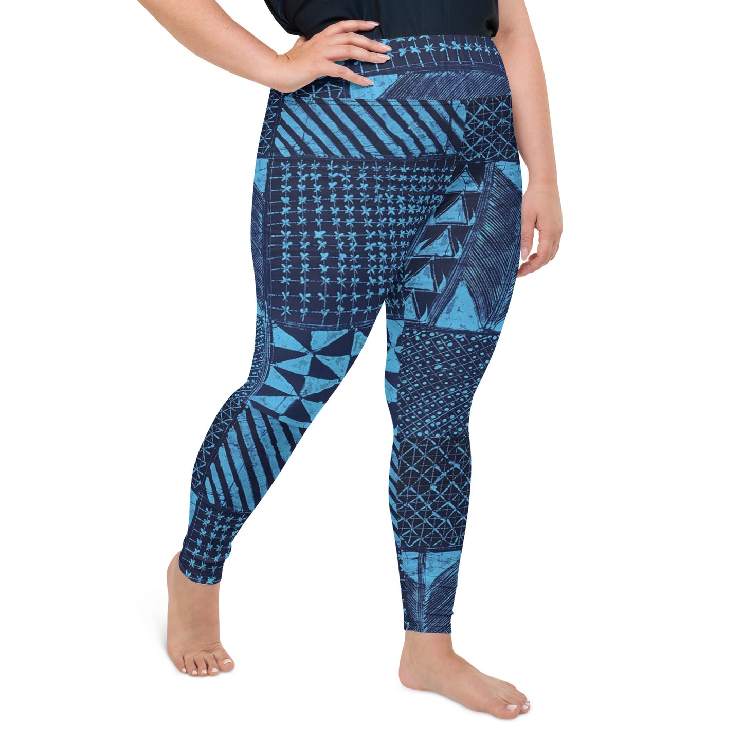 Black And Turquoise Shapes Adire Plus Size Leggings