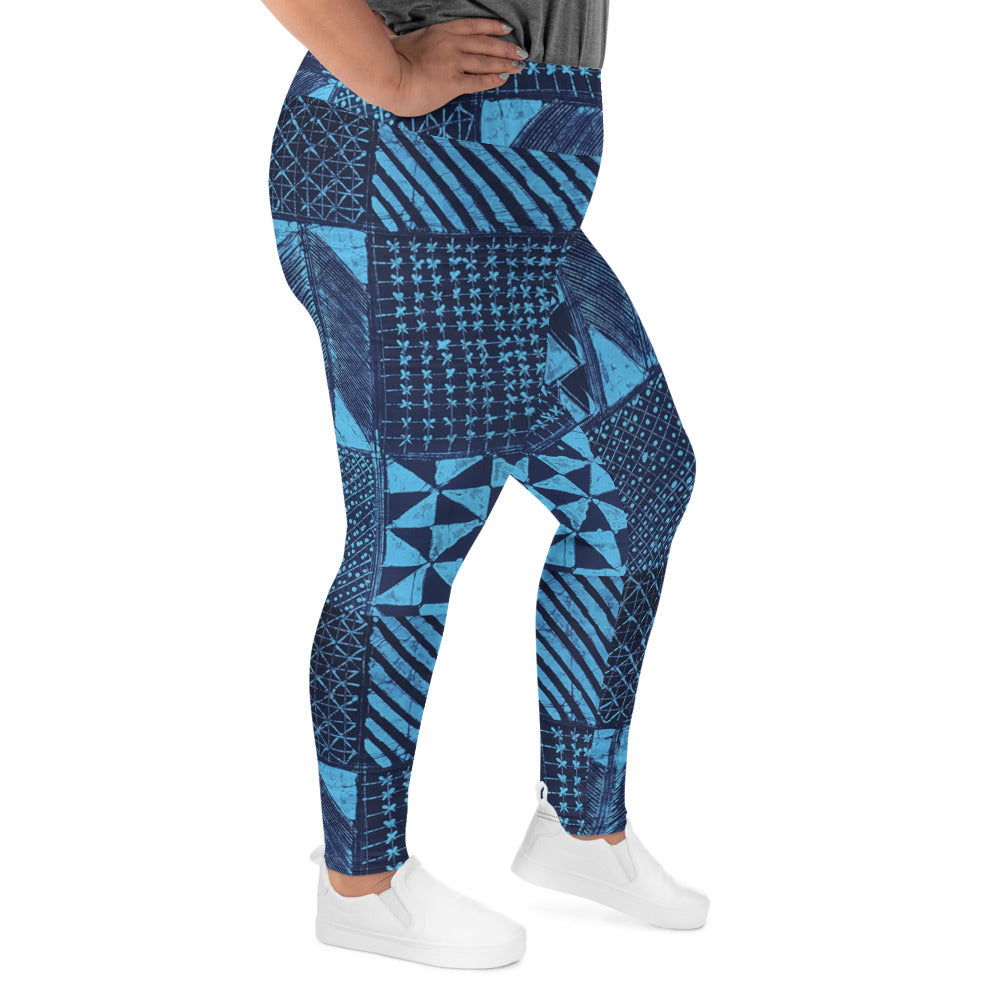 Black And Turquoise Shapes Adire Plus Size Leggings