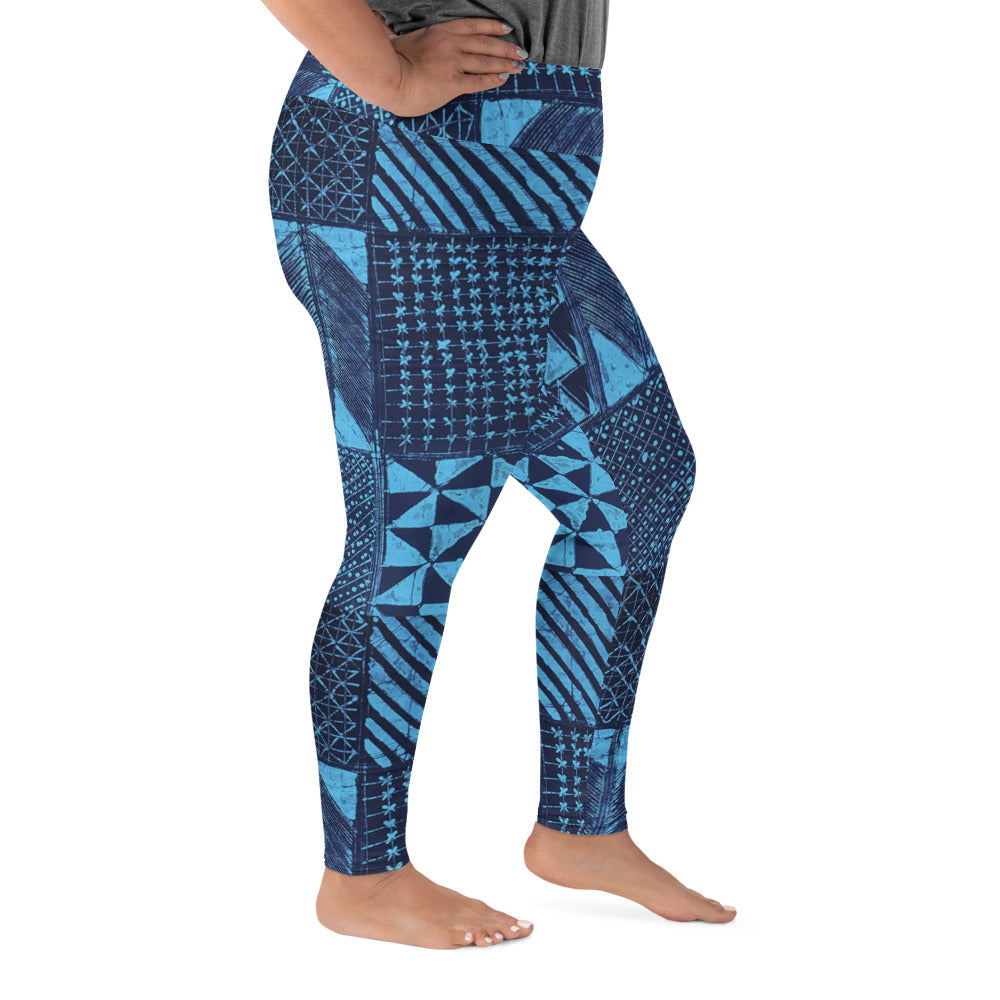 Black And Turquoise Shapes Adire Plus Size Leggings