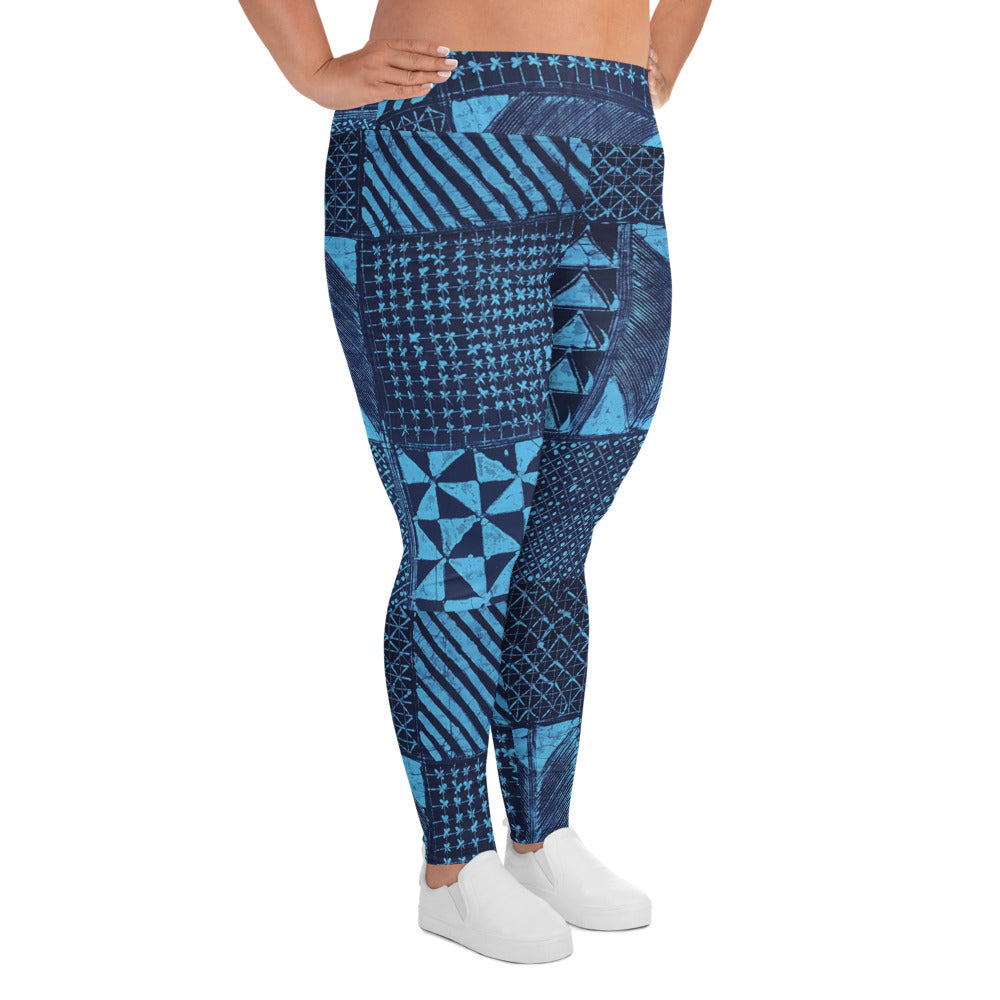 Black And Turquoise Shapes Adire Plus Size Leggings